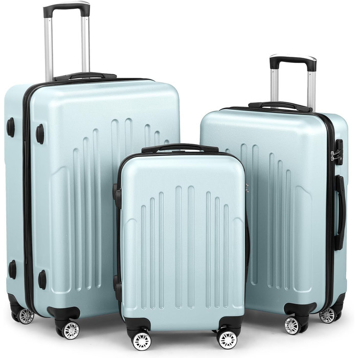 Набір валіз LEADZM 3 шт. з роликами, великий, жорсткий ABS+PC, телескопічна ручка, ручна поклажа (м'ятний)