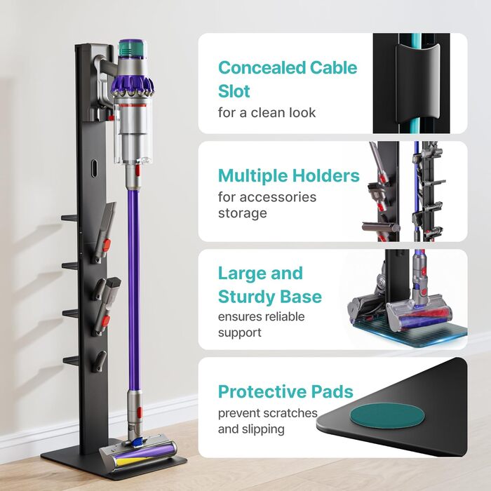 Підставка для пилососів Dyson з 4 гачками та 4 полицями, сумісна з моделями Gen5, V15, V12, V11, V10, V8, V7 та V6, без свердління, для зберігання пилососа та аксесуарів