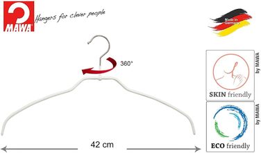 MAWA Clothes Hangers Light, Set of 20 space-saving (50%) and non-slip hangers, ideal for shirts and blouses, with a 360° rotatable hook and non-slip coating, 42 cm, White