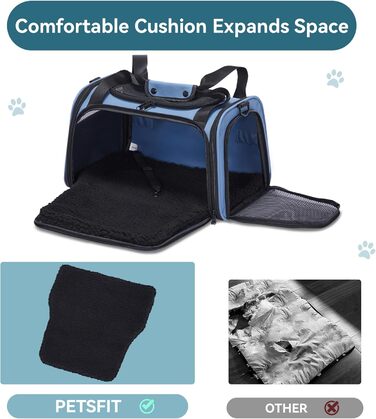 Транспортна переноска для котів та маленьких собак Petsfit, блакитна, S, з захисним ременем та розкладною матрацом