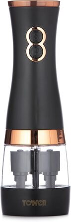 Електричні соляні та перечні млини Tower, рожевий та рожеве золото, з регульованими керамічними жорнами, працюють від батарейок, T847004PNK (Чорний)