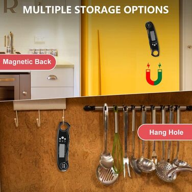 Цифровий термометр для м'яса: миттєве зчитування, для приготування на грилі та в духовці, з магнітною основою та сигналом тривоги, для кухні, барбекю та лабораторій