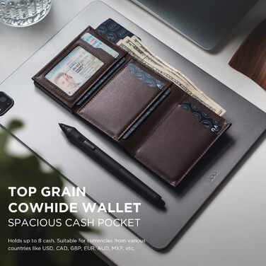 Кредитне шкіряне портмоне VULKIT RFID з відділенням для купюр, ID-віконцем та монетним відділенням, магнітний замок (Espresso)