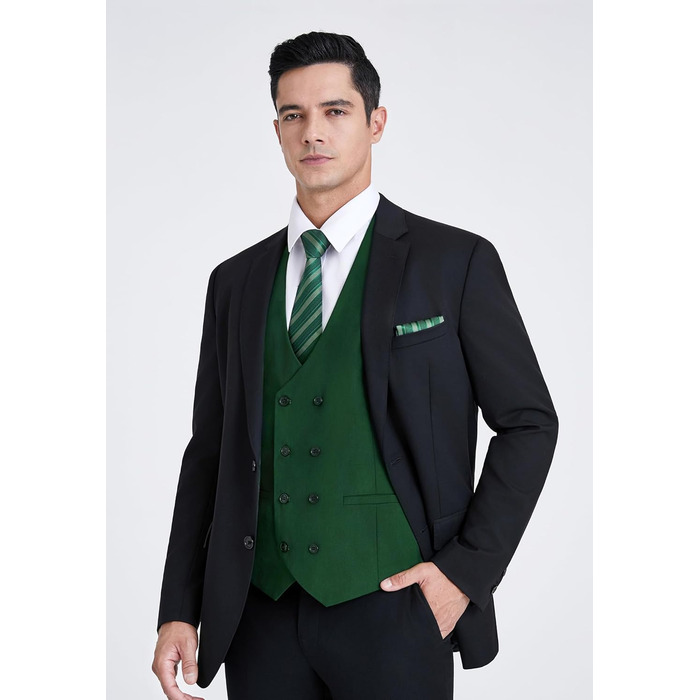Чоловіча жилетка Enision з двома рядами ґудзиків, V-подібний виріз, Slim Fit, для костюма, повсякденного та ділового стилю (M, Зелений)