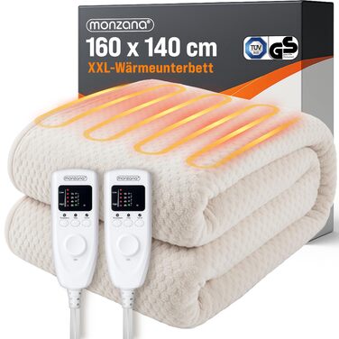 Електрична ковдра Monzana® з таймером, 160x140 см, Coral Fleece, 2x60W, захист від перегріву, пральна, бежева