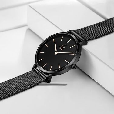 SK Ультратонкі мініатюрні жіночі годинники з двома стрілками. Елегантний годинник для жінок з шкіряним ремінцем (Black-mesh)