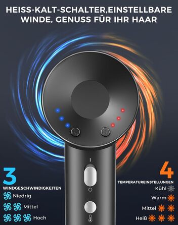 Іонізатор Föhn: потужний фен з 4 режимами нагріву та 3 швидкостями, захист від перегріву, стильна насадка та дифузор