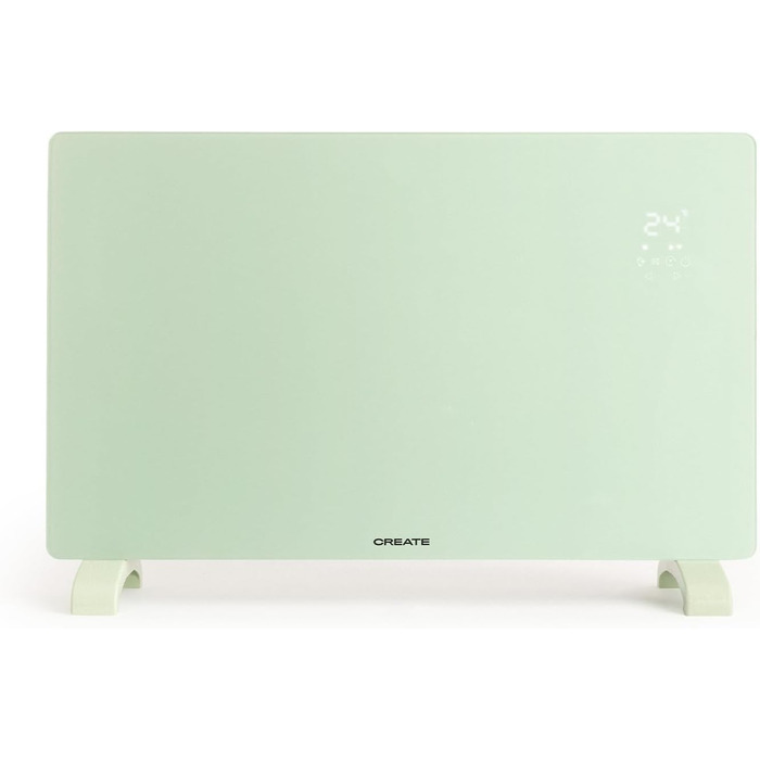 Електричний конвектор CREATE/WARM Crystal 2000W з Wi-Fi, LED-сенсорне управління, 2 режими (2000W), пастельно-зелений