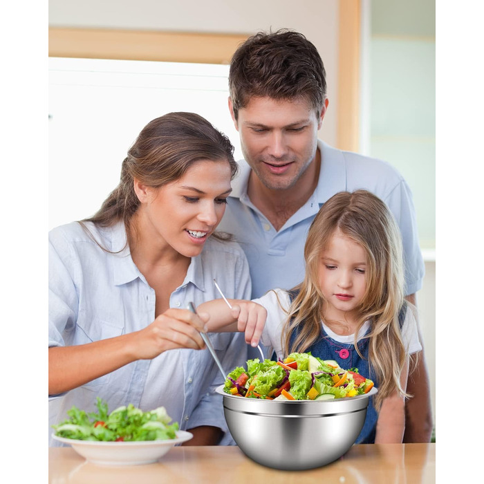 Set of 7 stainless steel bowls with colorful lids, mixing bowls, salad bowls, stackable for minimal storage, essential cooking, kitchen utensils