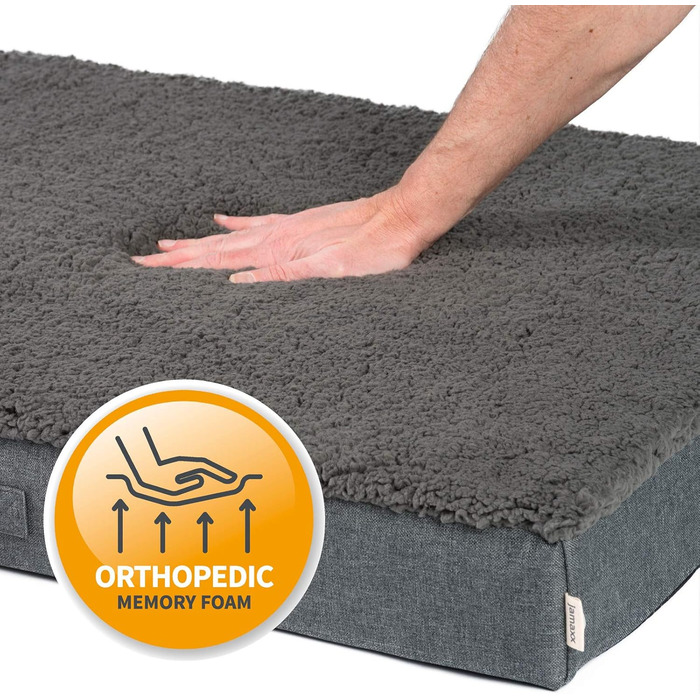 JAMAXX Orthopedic Dog Mattress Washable Cover - Mat with Memory Foam - Oxford Fabric Water-Repellent with Sheepskin Cover - Cozy Dog Bed PDB1012 (L) 120x73 DKL-gray