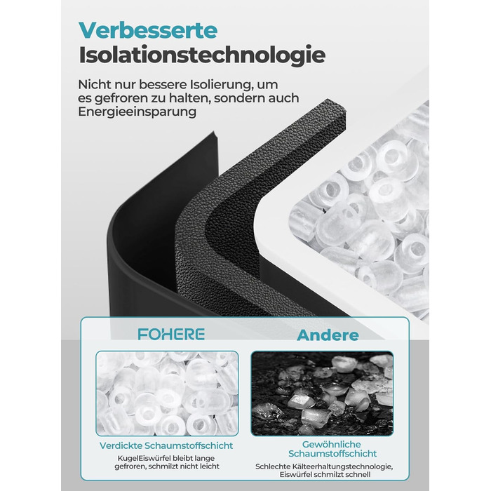 Машина для льоду FOHERE портативна, самоочисна, 14 кг/24 год, 2 розміри, компактний дизайн, керування однією кнопкою, інтелектуальні сповіщення, з лопаткою та кошиком для дому/бару/офісу/кемпінгу (чорний)