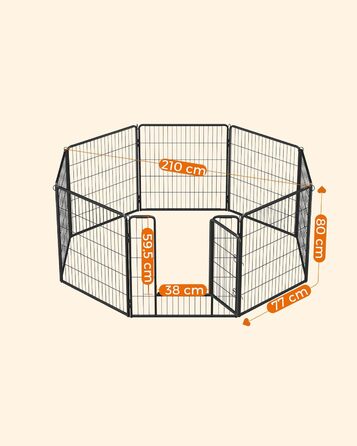 Вольєр для тварин Feandrea Freilaufgehege XL (77x80 см), чорний, з 8 панелей, DIY, для дому та вулиці