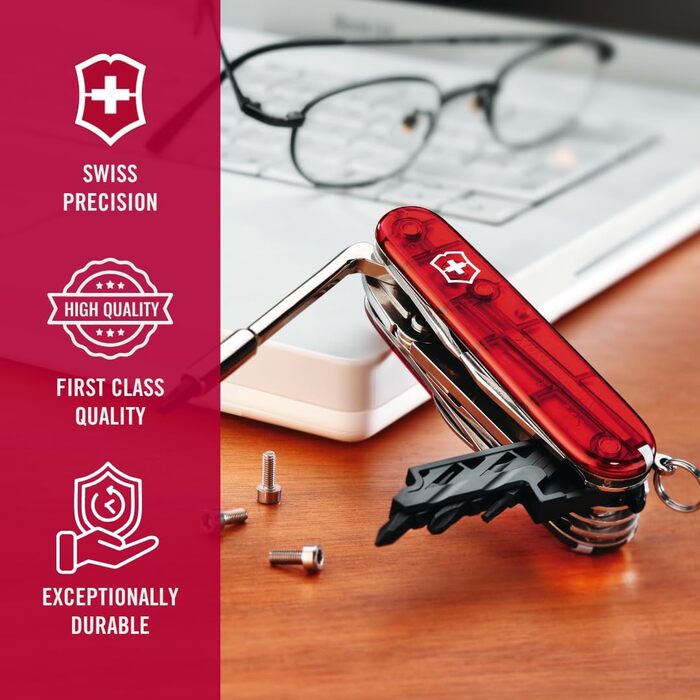 Мультитул Victorinox Cyber Tool M – швейцарський ніж, 32 функції, червоний, прозорий