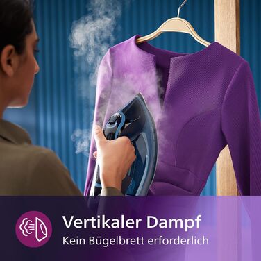 Philips Azur 8000 Series Steam Iron - 55 g/min continuous steam, 240 g steam boost, 3000 W, OptimalTEMP technology, SteamGlide Elite, Light Blue (DST8020/20) 240 g steam boost 55 g continuous steam Light Blue/Dark Blue