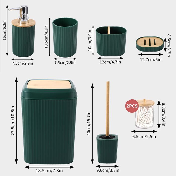 Комплект аксесуарів для ванної кімнати: душовий завіс та килимки (темно-зелений)