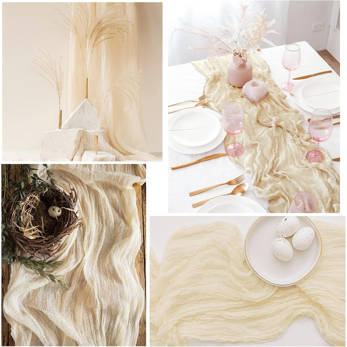 6Pack Beige Cheesecloth Table Runner, Rustic Gauze Table Runner, 90x300cm Cheesecloth Gauze Table Runner, Cheesecloth, Boho Table Runner for Wedding, Birthday, Party (Beige)