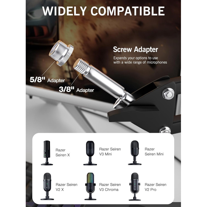 Тримач для мікрофона SUNMON для Razer Seiren X - регульований кріплення з адаптером 3/8' - 5/8'