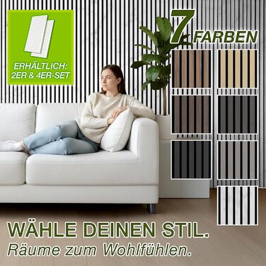 Акустичні настінні панелі TRESKO з дерева 120×60x2,1 см, 2 шт. — 3D ламельна стіна для шумоізоляції, колір Білий/Мармур, з набором для монтажу та 4 вішаками