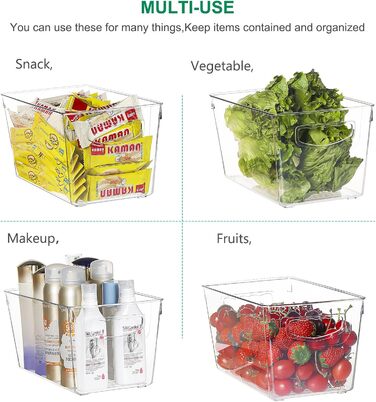 Refrigerator Organizer Drawer Set with Handle, 3-Piece Stackable Kitchen Storage Boxes with Pull-Out Drawer & Lid for Vegetables, Berries, Meat | PET Plastic Food Storage Containers (Clear Medium 8 Pcs)
