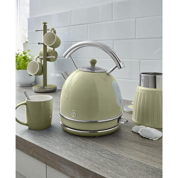 Swan Retro Electric Kettle - 1.8L, Vintage Design, Automatic Shut-Off, Cordless, BPA-Free Stainless Steel, 3000W, Green
