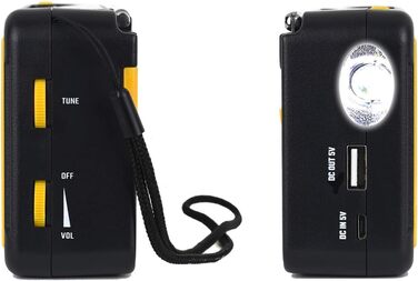 Радіо Kaito Voyager ECO KA336: AM/FM, NOAA, сонячна панель, ручне заряджання, LED-ліхтарик, USB-зарядка для телефону, жовтий