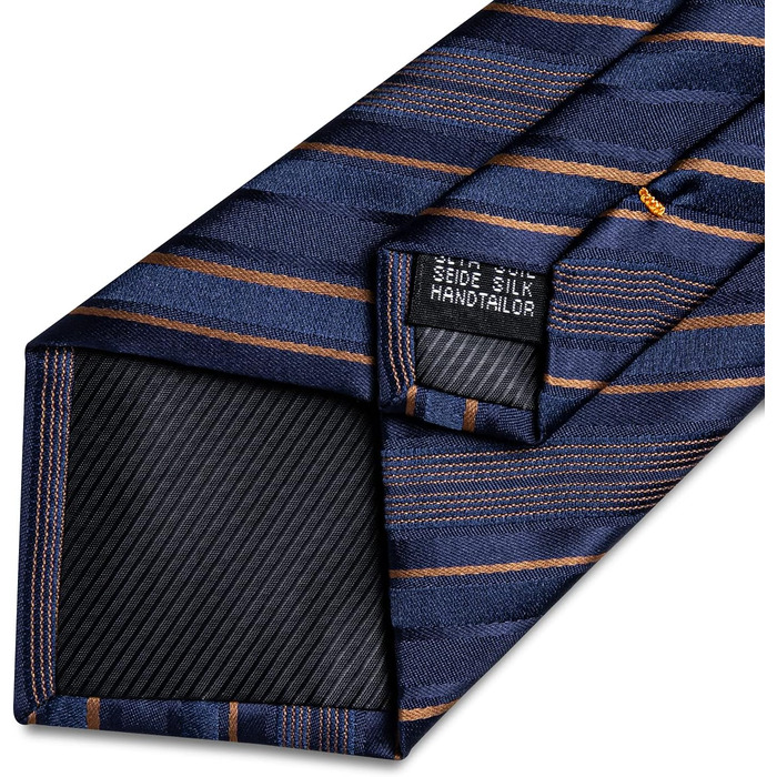 Набір краваток чоловічий DiBanGu з шовковим смугастим та клітинчастим візерунком, з кишеньковим хустинкою, краватковою застібкою та манжетонами (синій та золотий)