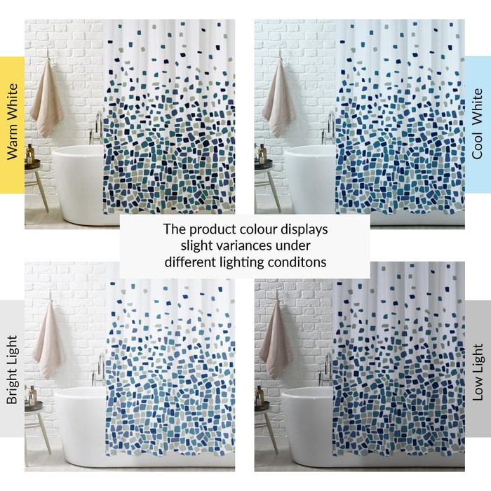 Завіса для душу ANSIO, антигрибкова, 180x180 см, 100% поліестер, мозаїчний візерунок, блакитний, 1 шт.