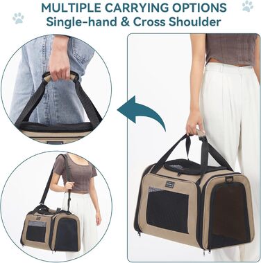 Транспортна переноска для котів та маленьких собак Petfit - легка переноска для подорожей літаком, з ременем безпеки та розкладною підстилкою, колір хакі (L)