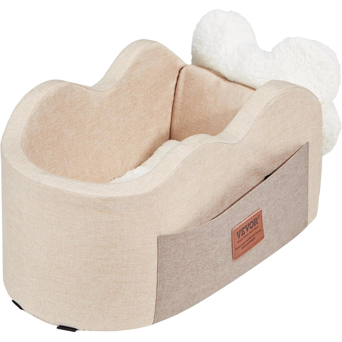 Автокрісло для собак VEVOR, підняття для собак в авто з кишенькою для зберігання, безпечний автотранспорт для домашніх тварин з поворотком, губчаста наповнювач, автоліжко для собак середніх та великих порід до 25 кг (Світло-коричневий, Extra Small)