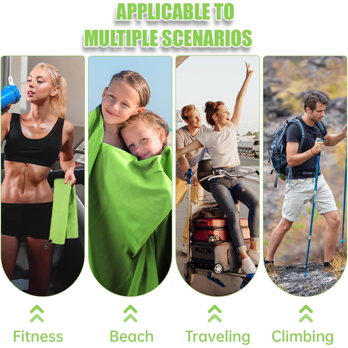 Набір рушників Neerow з мікрофібри (3 шт.): великий (152x76 см), середній (80x40 см), маленький (30x30 см), світло-зелений