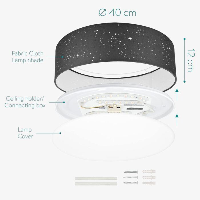 Navaris LED Ceiling Light 40cm - Dimmable, Color Temperature Change, Remote Control - 22W Dark Grey Starry Sky - Living Room Lamp, Bedroom Ceiling Lamp, Children's Room Lamp, Ceiling