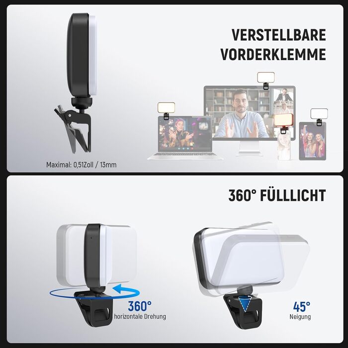 LED світло Neewer для селфі та відеозйомки на телефон, 54 світлодіоди, кліпса, CRI 88, 650mAh, для iPhone, ноутбук, вебкамера, Zoom, макіяж