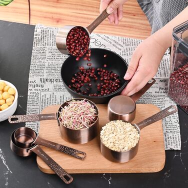 Viwehots Measuring Cups and Spoons Set 11, Copper Measuring Cups and Spoons Set, Metric Measuring Cups and Spoons, Stainless Steel Dry Measuring Cups and Spoons, Set with 1/8, 1/4 Cup for Baking and Kitchen