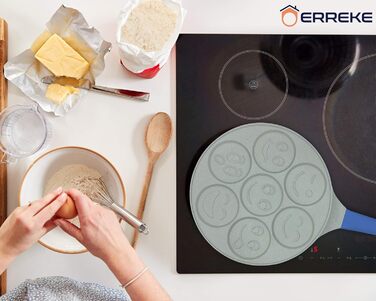 Сковорода для млинців Erreke з антипригарним покриттям, рожева, для індукційних плит, 7 смайликів