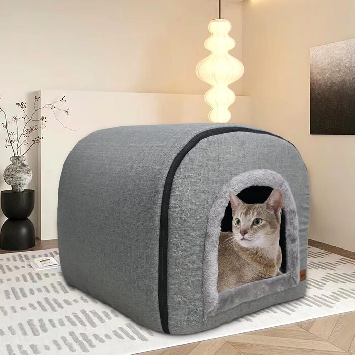 Кігтеточка-будиночок для котів з плюшем, сірого кольору, 50x42x42 см