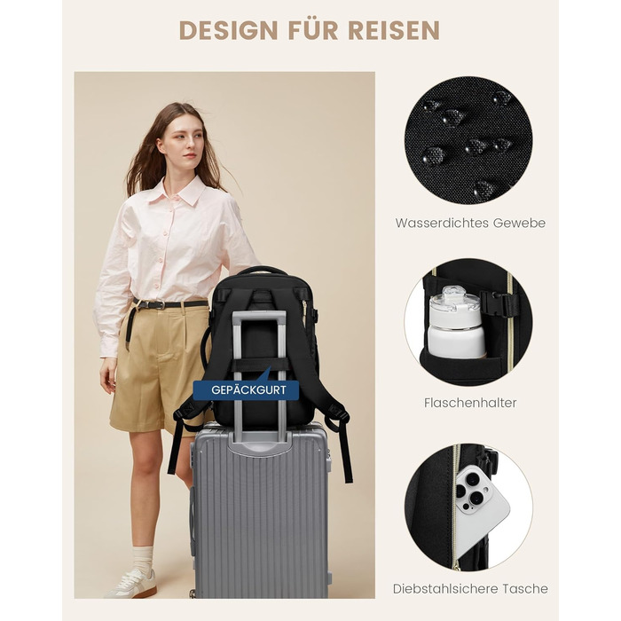 LOVEVOOK Рюкзак ручної поклажі, 40L, для подорожей та бізнесу, чорний