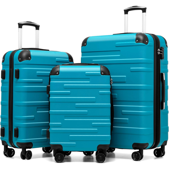 Набір валіз COOLIFE: велика розширювана валіза з ABS, TSA-замком та 4 колесами (тюрквіс-зелений)