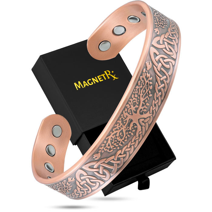 Браслет на руку чоловічий MagnetRX® з чистої міді – Мідний браслет для чоловіків для магнітної терапії – Ідеально при артриті та синдромі карпального тунелю – З інструментом для регулювання розміру (Ірландський бамбук, Copper Cuff)