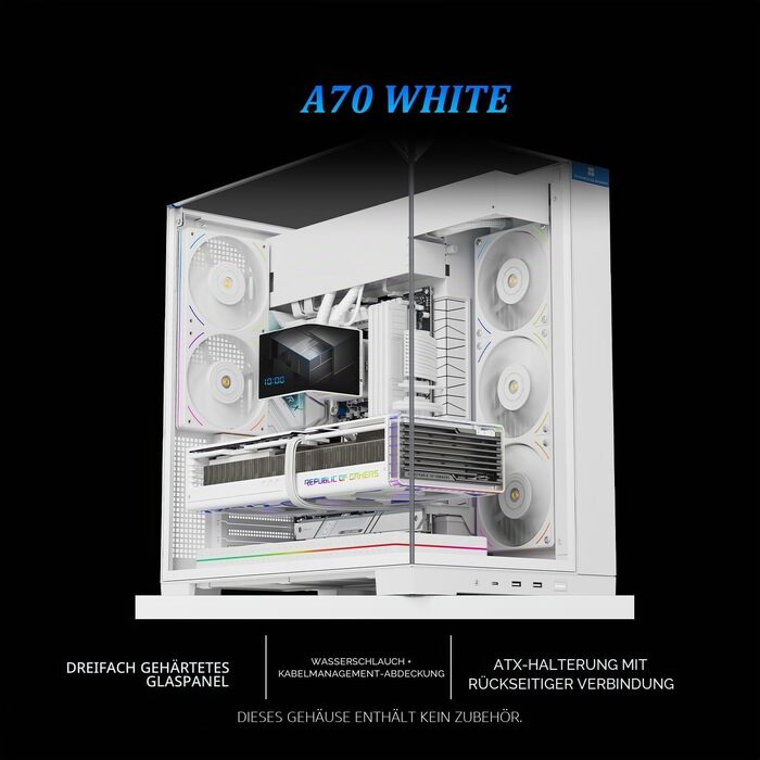 Ігровий корпус Thermalright TR A70 WHITE ATX з LCD-дисплеєм 9.16'', панорамною підсвіткою та підтримкою 8 вентиляторів