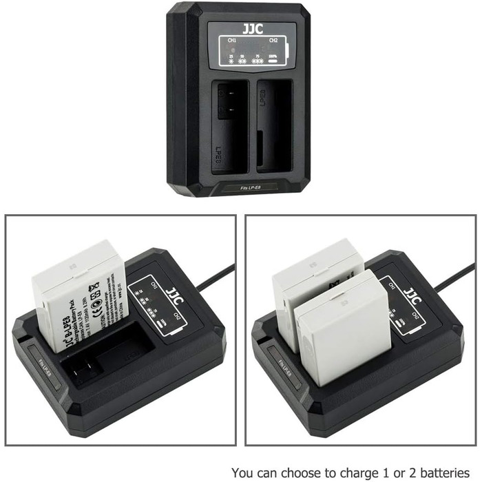 Зарядний пристрій JJC для Canon EOS 700D, 650D, 600D, 550D (Rebel T5i, T4i, T3i, T2i) - Dual USB, LP-E8