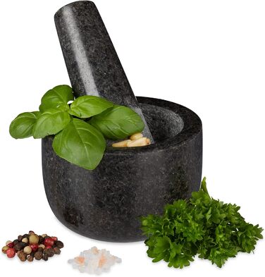 Гранітний ступка з пестиком Relaxdays, сірий, Ø 8,5 см, об'єм 100 мл