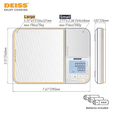 Кухонні ваги Deiss PRO з двома платформами, 5 кг та 500 мл, точна цифрова вага для випічки та приготування їжі