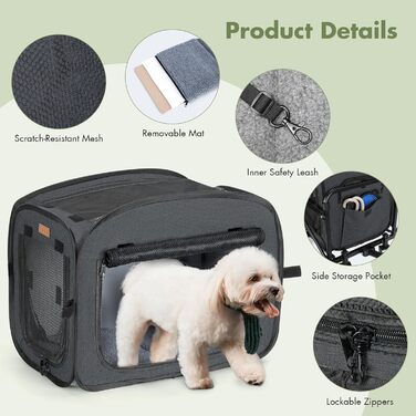 Транспортер для собак на колесах, велика візок для собак та котів до 18 кг (Чорний, Сірий)