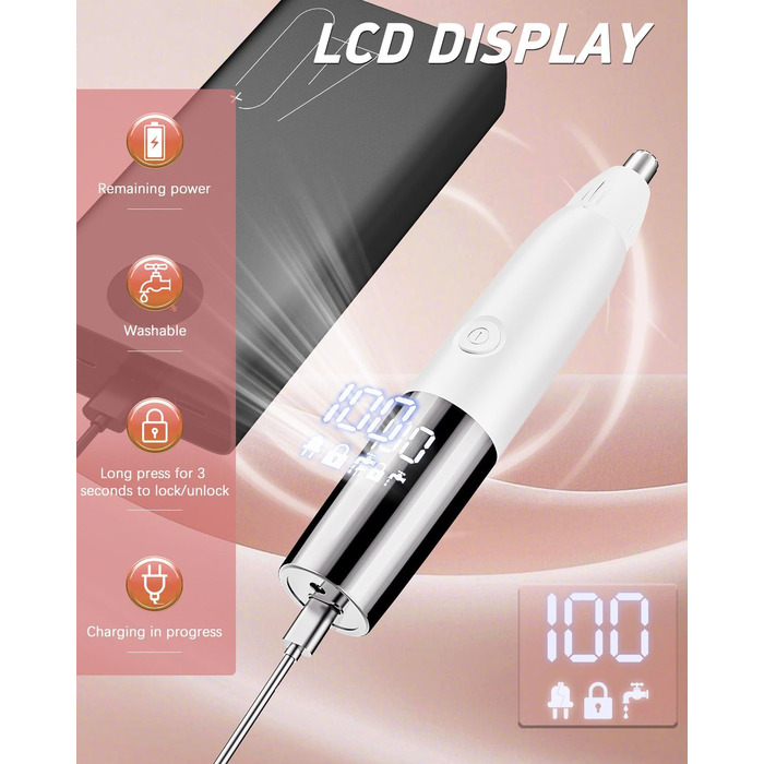 Електричний жіночий гірчак для інтимної зони 5-в-1 - для тіла, бікіні, брів та носа, IPX7, вологостійкий, білий