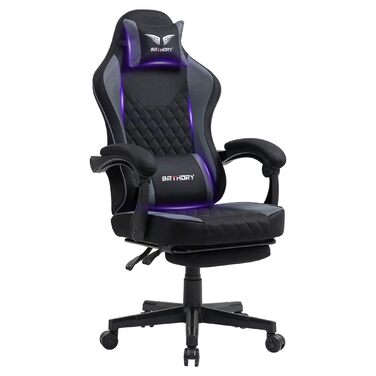 Геймерське крісло Racing Ergonomic Stoff – чорно-сіре з підставкою для ніг та регульованою спинкою (135°)