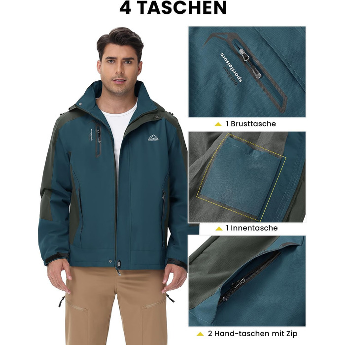 Чоловіча outdoor куртка для походів та трекінгу donhobo: водовідштовхуюча, вітрозахисна та дихаюча функціональна куртка з відстібним капюшоном, темно-синя, розмір S