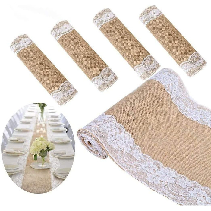JIUERYY Natural Jute Table Runner Wedding Decoration - 30 * 275CM, 5 Pack