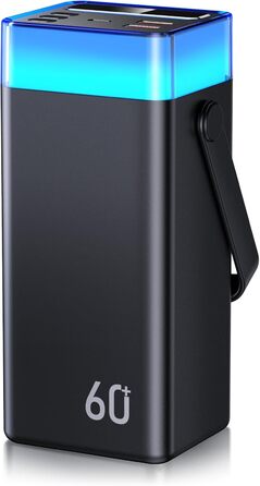 Powerbank 60000mAh 22,5W PD з USB-C, чорний: зовнішній акумулятор з 5 виходами та 2 входами, сумісний з iPhone, iPad, Samsung