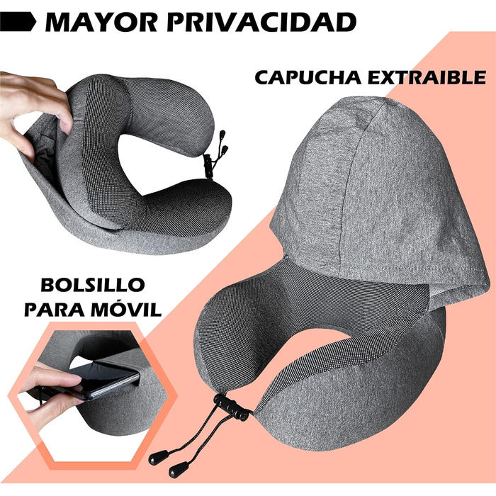 Подушка для шиї у подорожах з капюшоном та навушниками, віскоеластична подушка для шиї