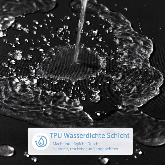 Штора для душу водонепроникна з льоном та віконцем, 183x183 см, чорна + 12 гачків з нержавіючої сталі